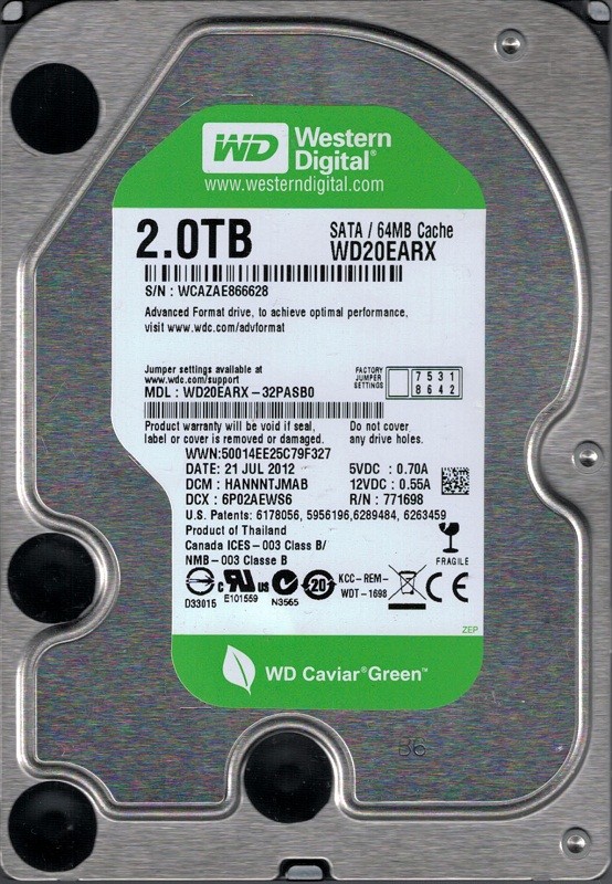 Western Digital WD20EARX-32PASB0 2TB DCM: HANNNTJMAB
