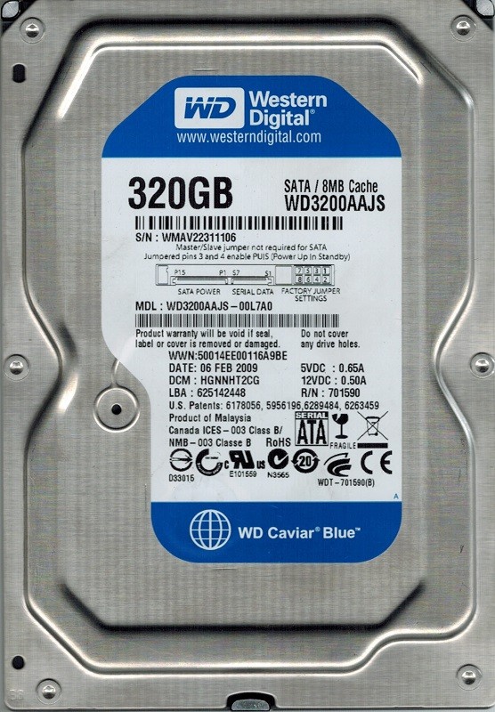 Western Digital WD3200AAJS-00L7A0 320GB DCM: HGNNHT2CG