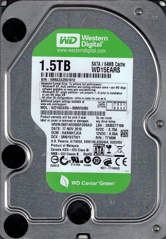 Western Digital WD15EARS-00MVWB0 1.5TB DCM: HARNHTJCA WMAZA