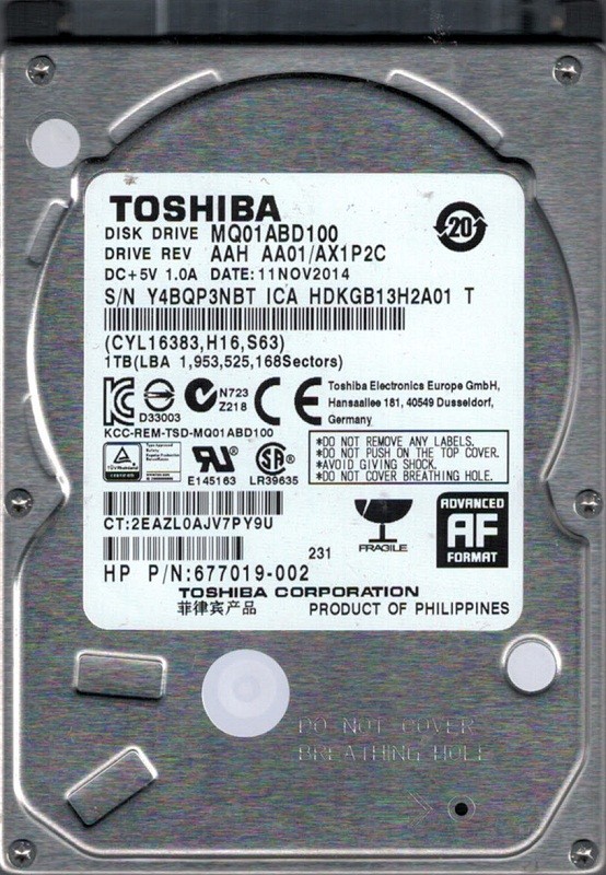 MQ01ABD100 AAH AA01/AX1P2C Philippines Toshiba 1TB Hard Drive