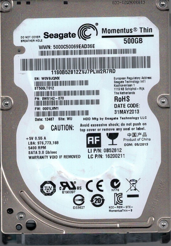Seagate ST500LT012 P/N: 9WS142-070 F/W: 0001LVM1 500GB WU