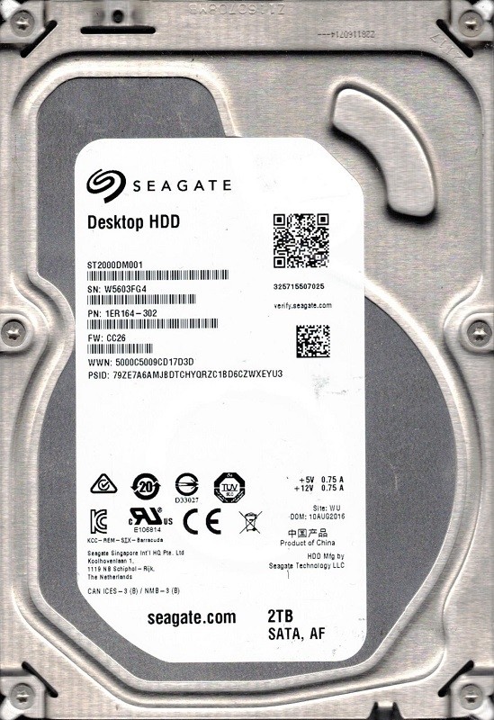 ST2000DM001 P/N: 1ER164-302 F/W: CC26 WU W56 Seagate 2TB