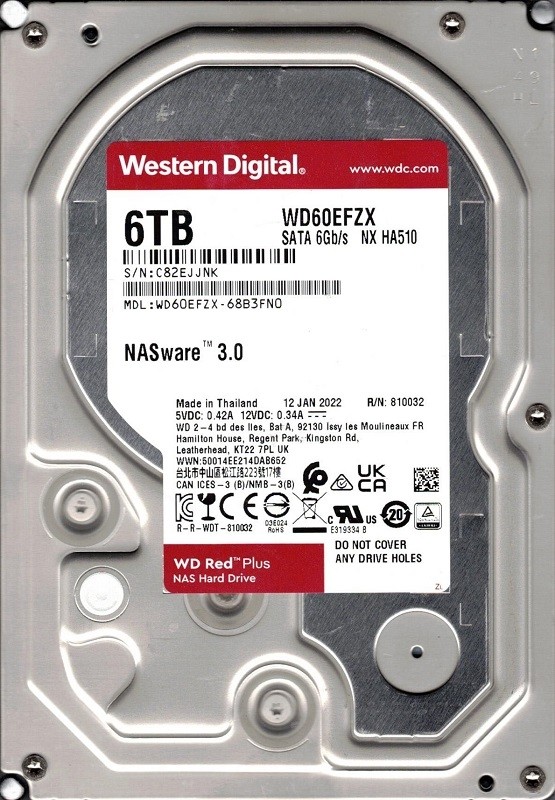 WD60EFZX-68B3FN0 JAN 2022 Thailand Western Digital 6TB