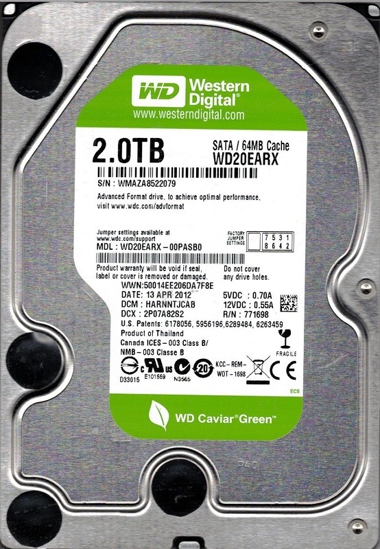 Western Digital WD20EARX-00PASB0 DCM: HARNNTJCAB Thailand 2TB