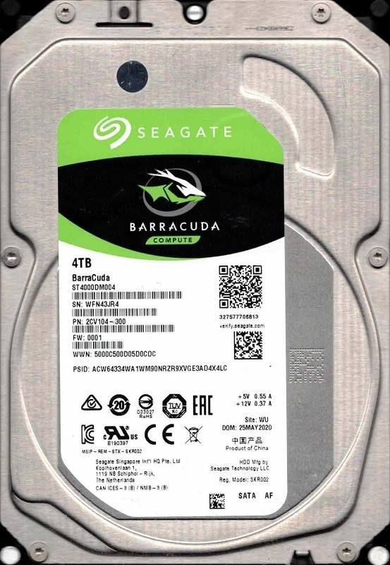ST4000DM004 P/N: 2CV104-300 F/W: 0001 WU WFN4 MAY 2020 Seagate 4TB