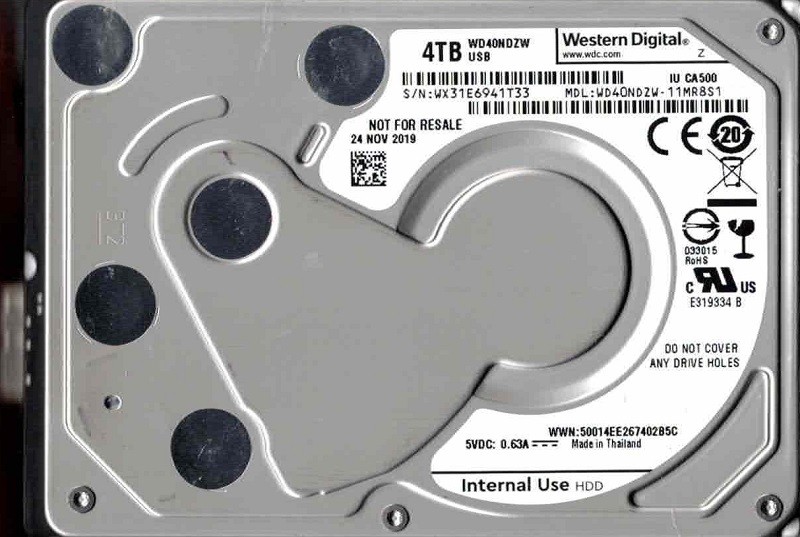 WD40NDZW-11MR8S1 USB 3.0 WX31E Thailand NOV 2019 Western Digital 4TB