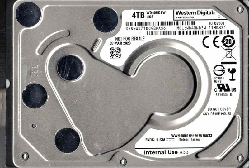 WD40NDZW-11MR8S1 USB 3.0 WX71D MAR 2020 Thailand Western Digital 4TB