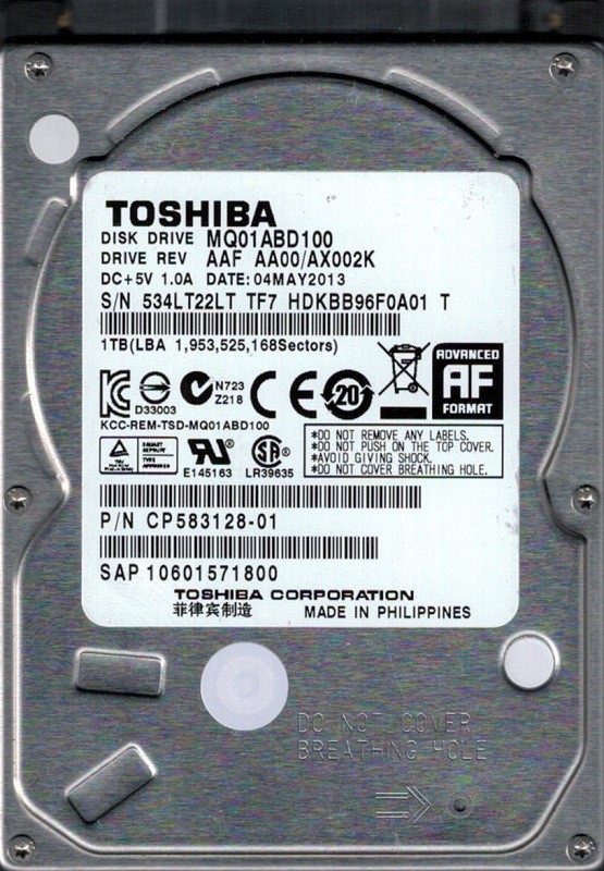 MQ01ABD100 AAF AA00/AX002K Toshiba 1TB