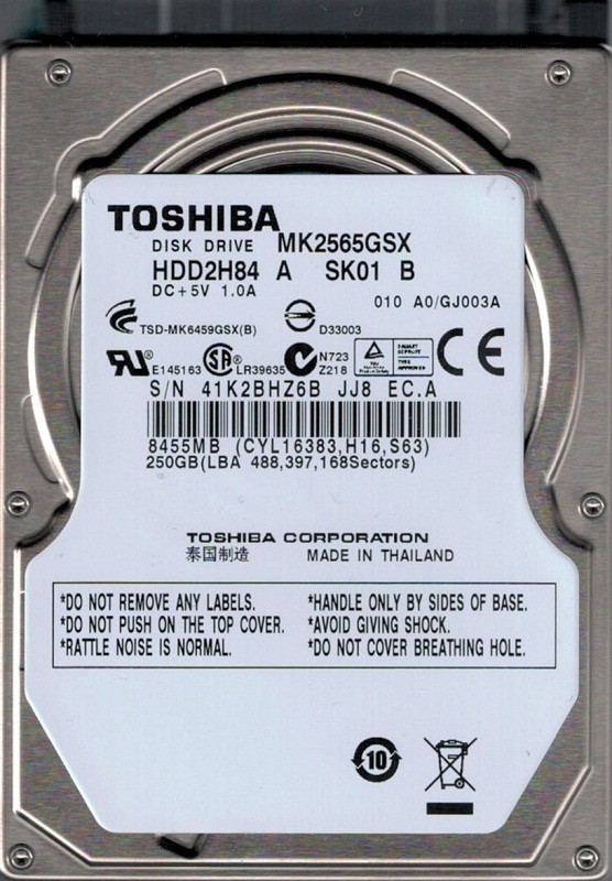MK2565GSX HDD2H84 A SK01 B F/W: A0/GJ003A Toshiba 250GB