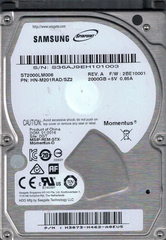 ST2000LM006 HN-M201RAD/SZ2 F/W: 2BE10001 DGT Samsung 2TB
