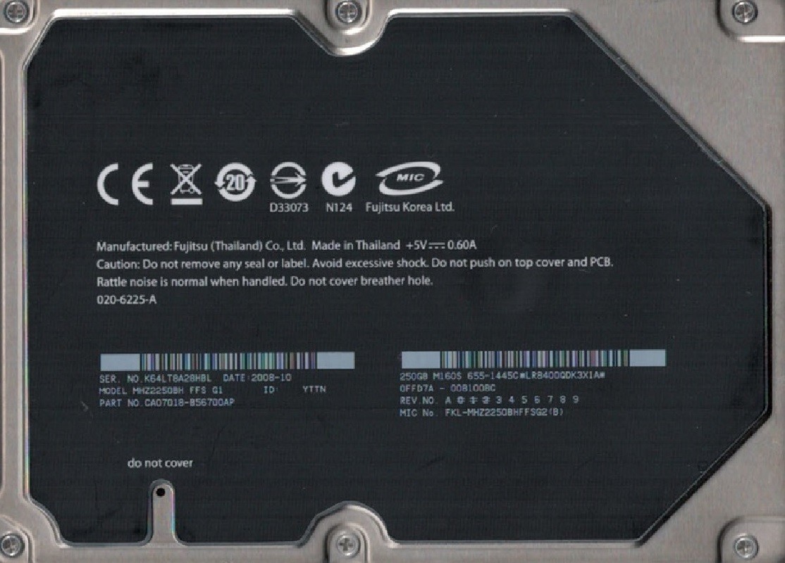 Fujitsu MHZ2250BH P/N: CA07018-B56700AP 250GB DATE: 2008-10