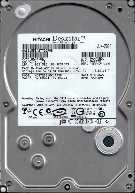 Hitachi HDS721010KLA330 P/N: 0A35155 MLC: BA2772 Thailand 1TB
