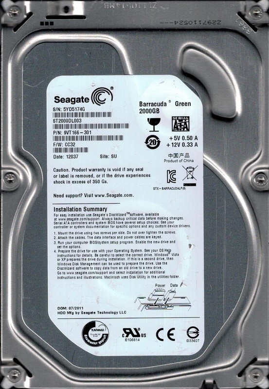 Seagate ST2000DL003 F/W: CC32 P/N: 9VT166-301 SU 5YD 2TB