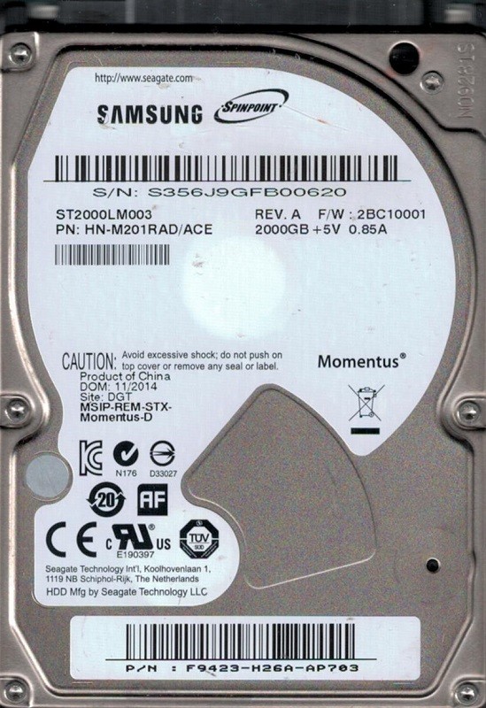 ST2000LM003 P/N: HN-M201RAD/ACE F/W: 2BC10001 Samsung 2TB