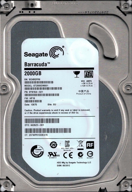 Seagate ST2000DM001 F/W: HP16 P/N: 9YN164-021 2TB SU W24