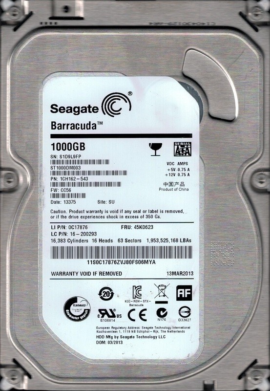Seagate ST1000DM003 F/W: CC56 P/N: 1CH162-543 SU S1D 1TB