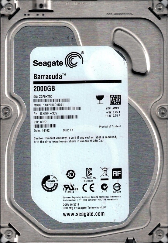 Seagate ST2000DM001 P/N: 1CH164-305 F/W: CC27 TK Z2F 2TB