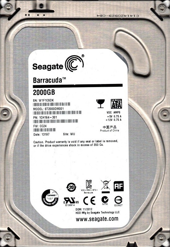 ST2000DM001 P/N: 1CH164-301 F/W: CC24 WU W1F Seagate 2TB