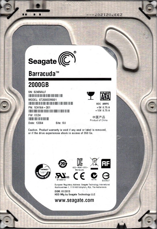 ST2000DM001 F/W: CC24 P/N: 1CH164-301 SU S24 2TB Seagate Desktop HDD
