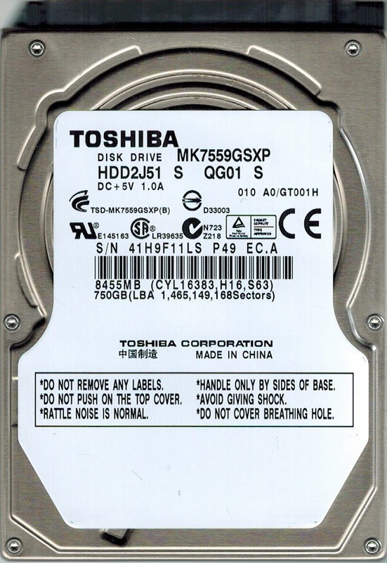 Toshiba MK7559GSXP 750GB HDD2J51 S QG01 S CHINA