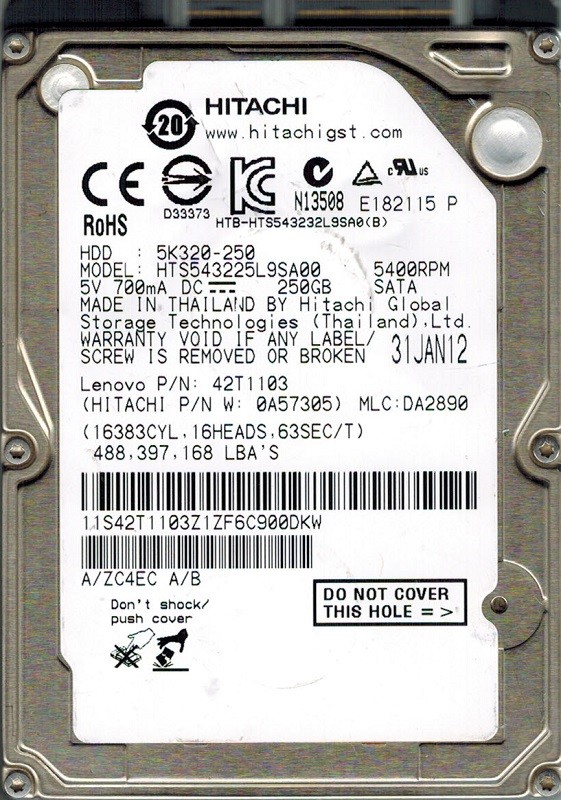 Hitachi HTS543225L9SA00 P/N: 0A57305  MLC: DA2890 250GB