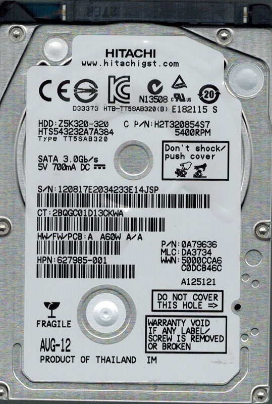 Hitachi HTS543232A7A384 P/N: 0A79636 MLC: DA3734 320GB