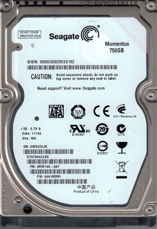 Seagate ST9750422AS P/N: 9RW14G-567 F/W: 0001BSM1 750GB WU