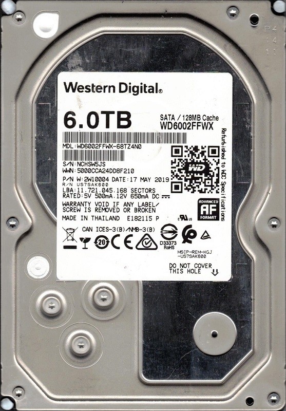 WD6002FFWX-68TZ4N0 P/N: 2W10004 Western Digital 6TB