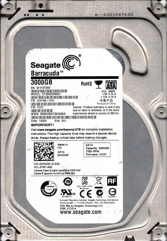 ST3000DM001 F/W: CC27 P/N: 1CH166-510 WU W1F Seagate 3TB