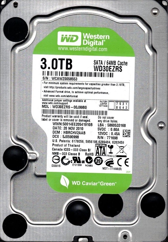WD30EZRS-00J99B0 DCM: HBRCHV2AAB WCAWZ Western Digital 3TB