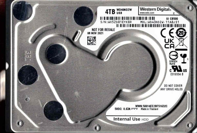WD40NDZW-11A8JS1 USB 3.0 WX52D NOV 2021 Thailand 4TB Western Digital