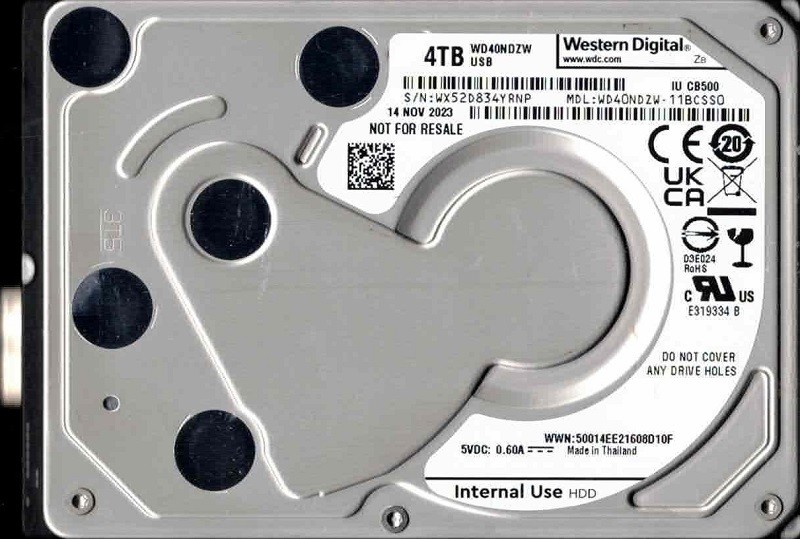 WD40NDZW-11BCSS0 USB 3.0 WX52D NOV 2023 Thailand Western Digital 4TB