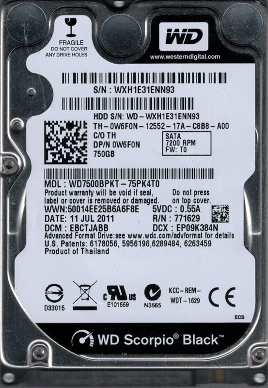 Western Digital WD7500BPKT-75PK4T0 750GB DCM: EBCTJABB