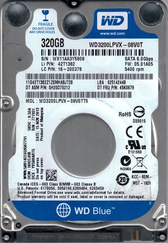 WD3200LPVX-08V0TT5 DCM: HHOTJHB WX11A Western Digital 320GB