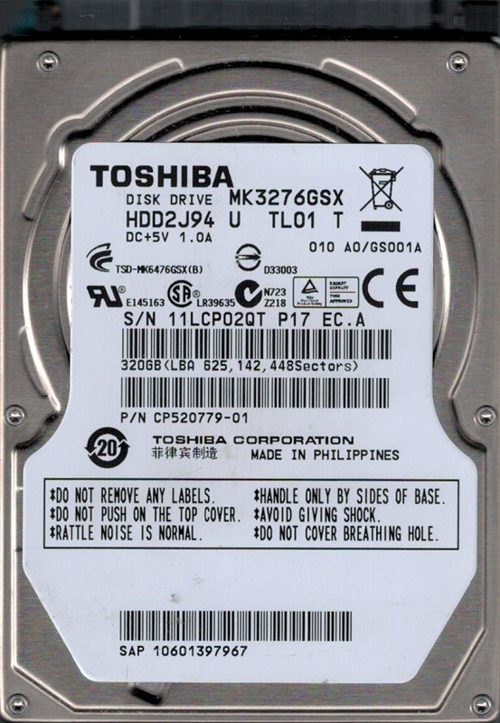 MK3276GSX HDD2J94 U TL01 T Toshiba 320GB F/W: A0/GS001A