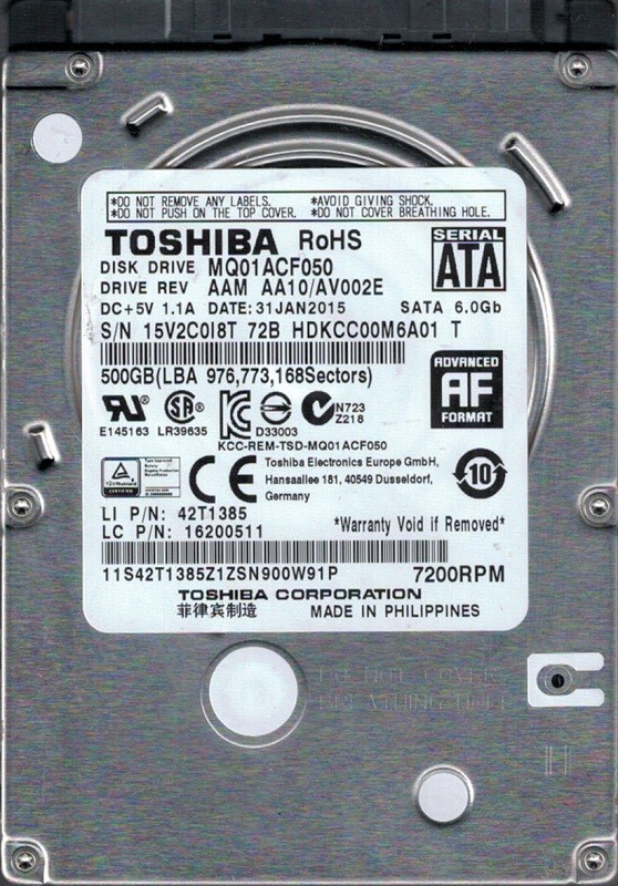 MQ01ACF050 AAM AA10/AV002E Toshiba 500GB