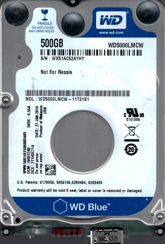 WD5000LMCW-11T31S1 DCM: HHOT2AB WX51A Western Digital 500GB