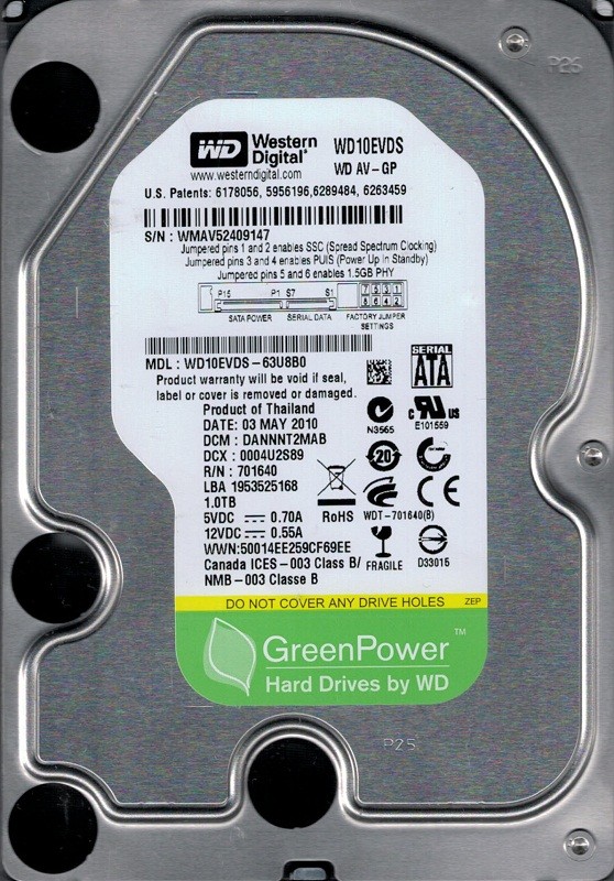 Western Digital WD10EVDS-63U8B0 1TB DCM: DANNNT2MAB WMAV5
