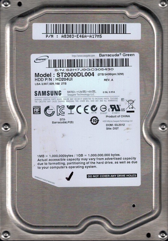 Samsung ST2000DL004 HD204UI P/N: A8303-E46A-A17M5 2TB Seagate