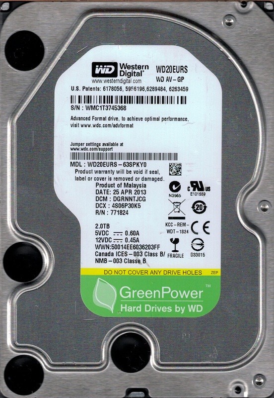 WD20EURS-63SPKY0 DCM: DGRNNTJCG WMC1T Western Digital 2TB