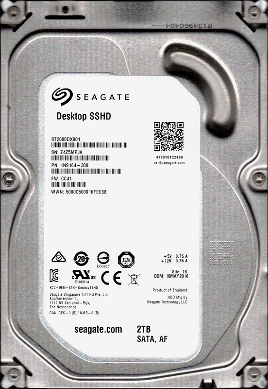 ST2000DX001 P/N: 1NS164-300 F/W: CC41 TK Z4Z Seagate 2TB Desktop HDD