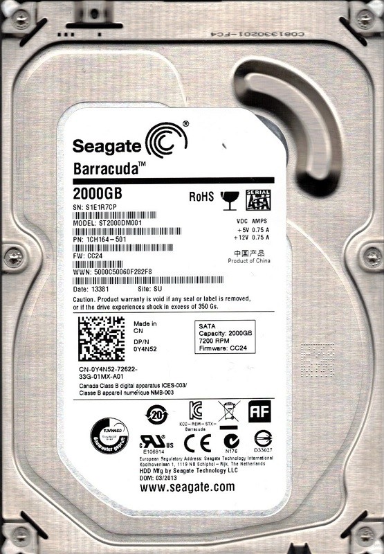 Seagate ST2000DM001 P/N: 1CH164-501 F/W: CC24 SU S1E 2TB