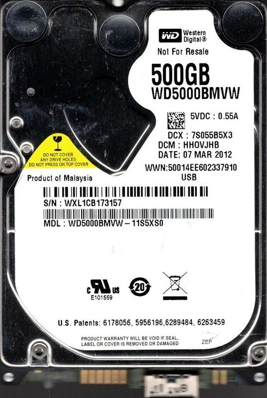Western Digital WD5000BMVW-11S5XS0 USB 3.0 500GB DCM: HHOVJHB WXL1C