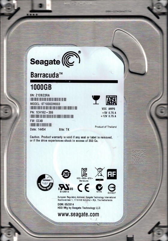 ST1000DM003 P/N: 1CH162-306 F/W: CC49 TK Z1D Seagate 1TB