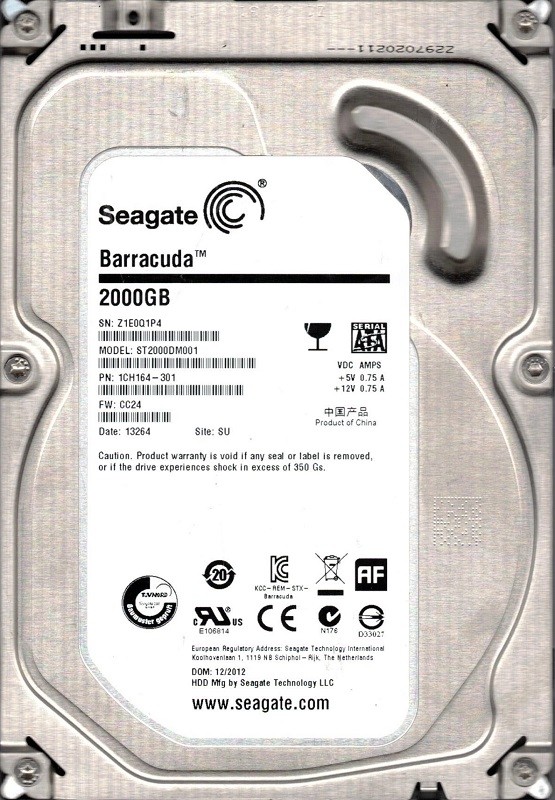 ST2000DM001 P/N: 1CH164-301 F/W: CC24 SU Z1E Seagate 2TB Desktop Hard Drive