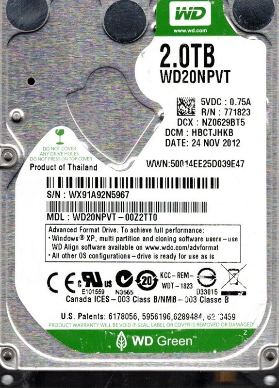 Western Digital WD20NPVT-00Z2TT0 2TB DCM: HBCTJHKB