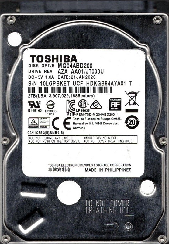 MQ04ABD200 AZA AA01/JT000U Toshiba 2TB