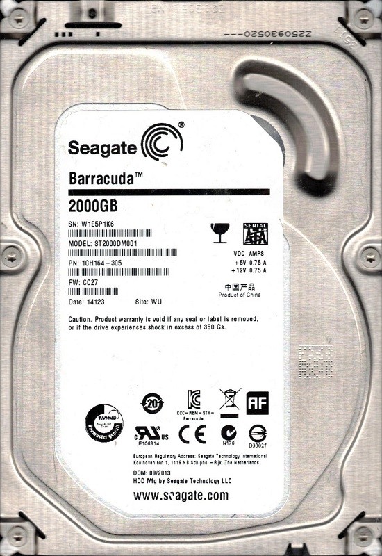 Seagate ST2000DM001 P/N: 1CH164-305 F/W: CC27 WU W1E 2TB