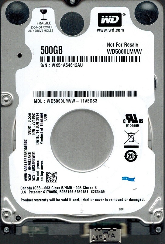 Western Digital WD5000LMVW-11VEDS3 500GB USB 3.0 DCM: HHMTJAKB 