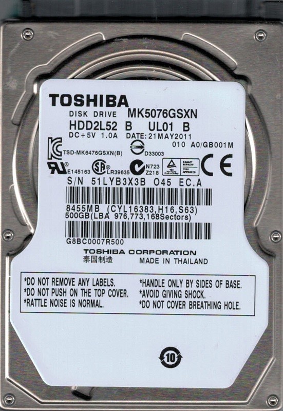 MK5076GSXN HDD2L52 B UL01 B Toshiba 500GB